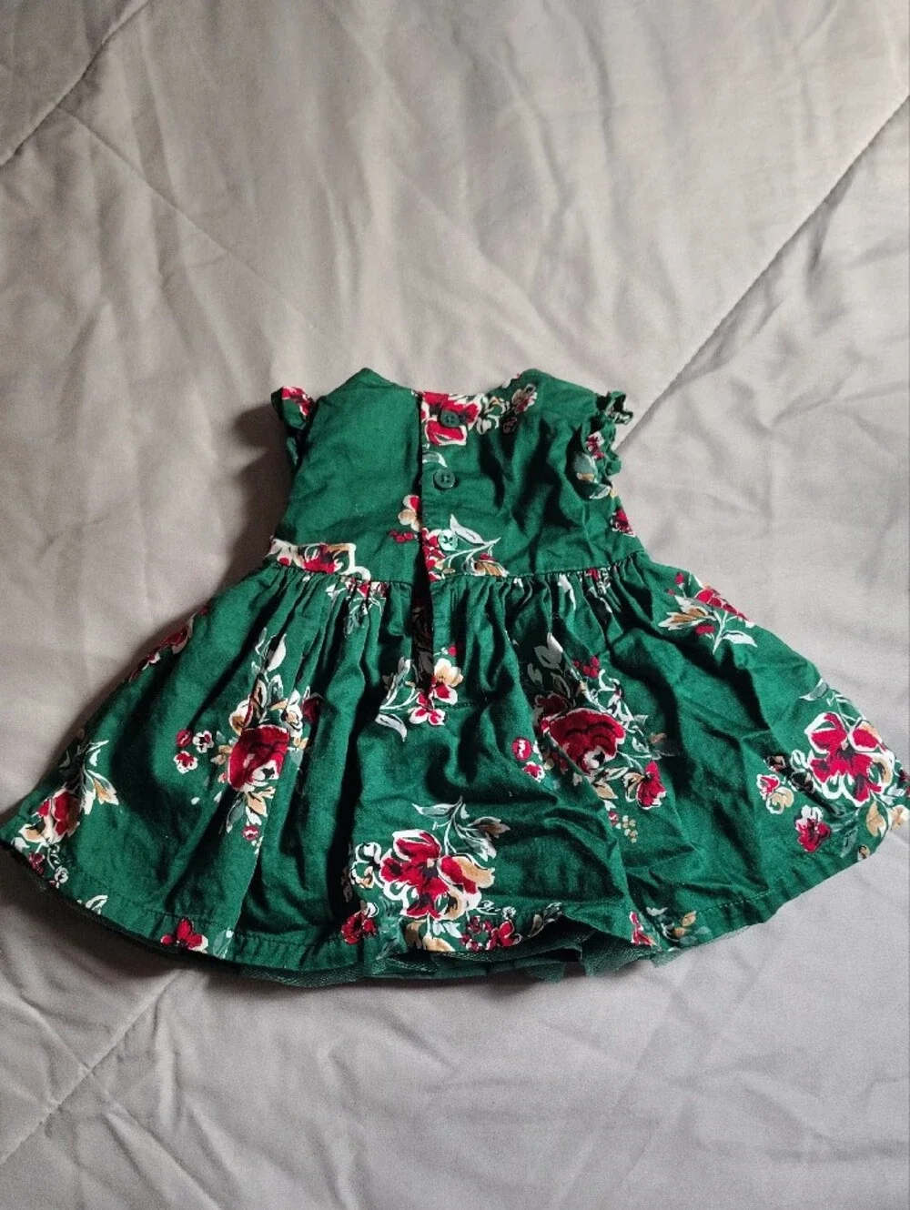 Carter's Green Floral Dress with Red and Cream Flowers
